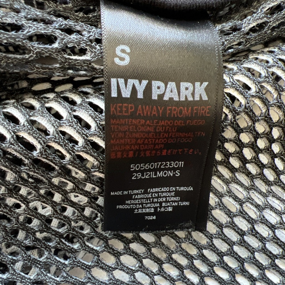 IVY PARK Bomber Jacket Womens S Black Cream Floral Mesh Full Zip Pockets Logo - Picture 6 of 8